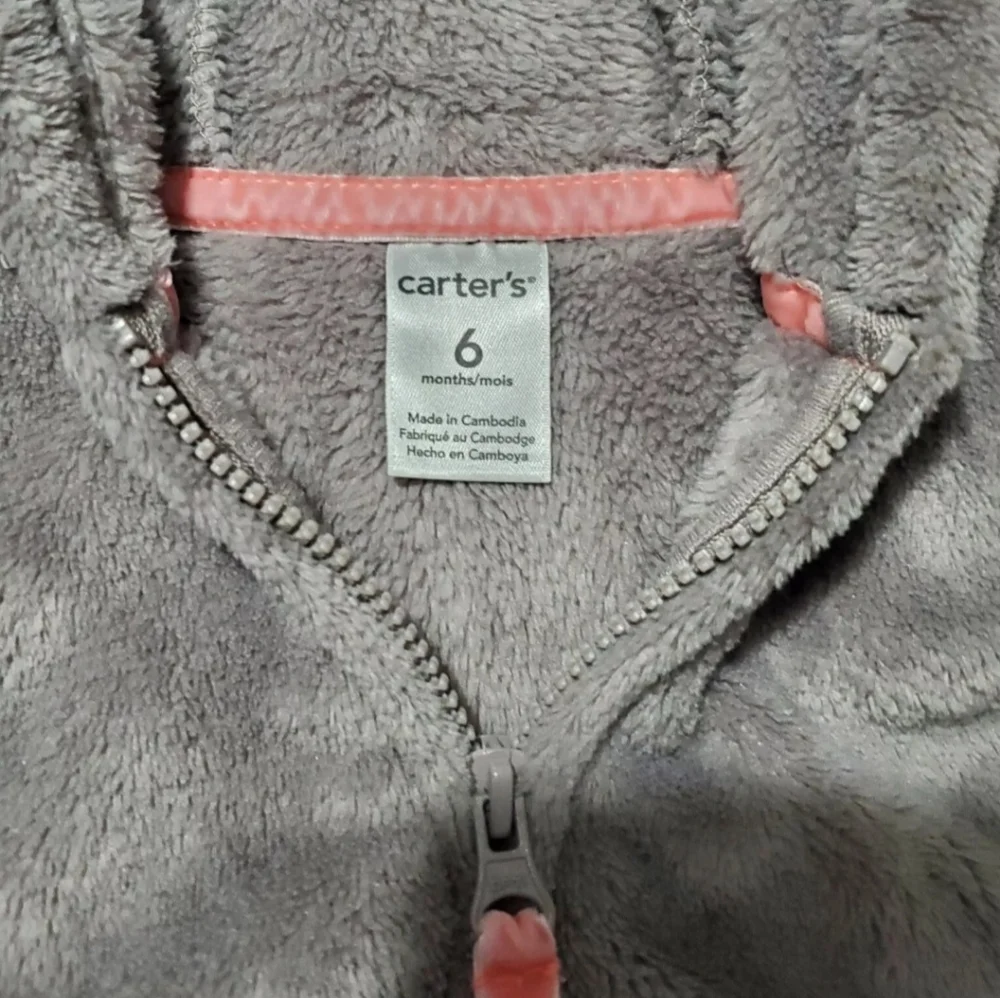 Baby Girl 6 Month Gray Hooded Vest Zip Up Bear Ears Faux Fur Pocket Coat Infant